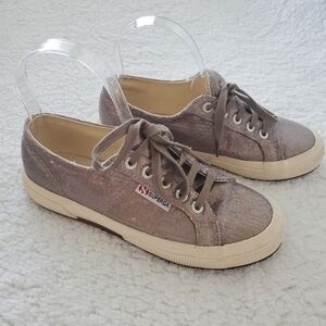 Women's Superga Silver Sequin Canvas Low Top Lace Up Sneakers Size 6 W_ 4.5‎ M.
